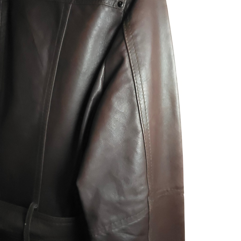 Kenneth Cole Reaction Brown Leather Jacket Women's Medium Belted Moto Zip Cuffs - Picture 15 of 15